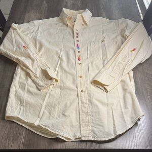 Vintage Harlequin Made in USA Button Down Shirt with Feather Embroidered Accents